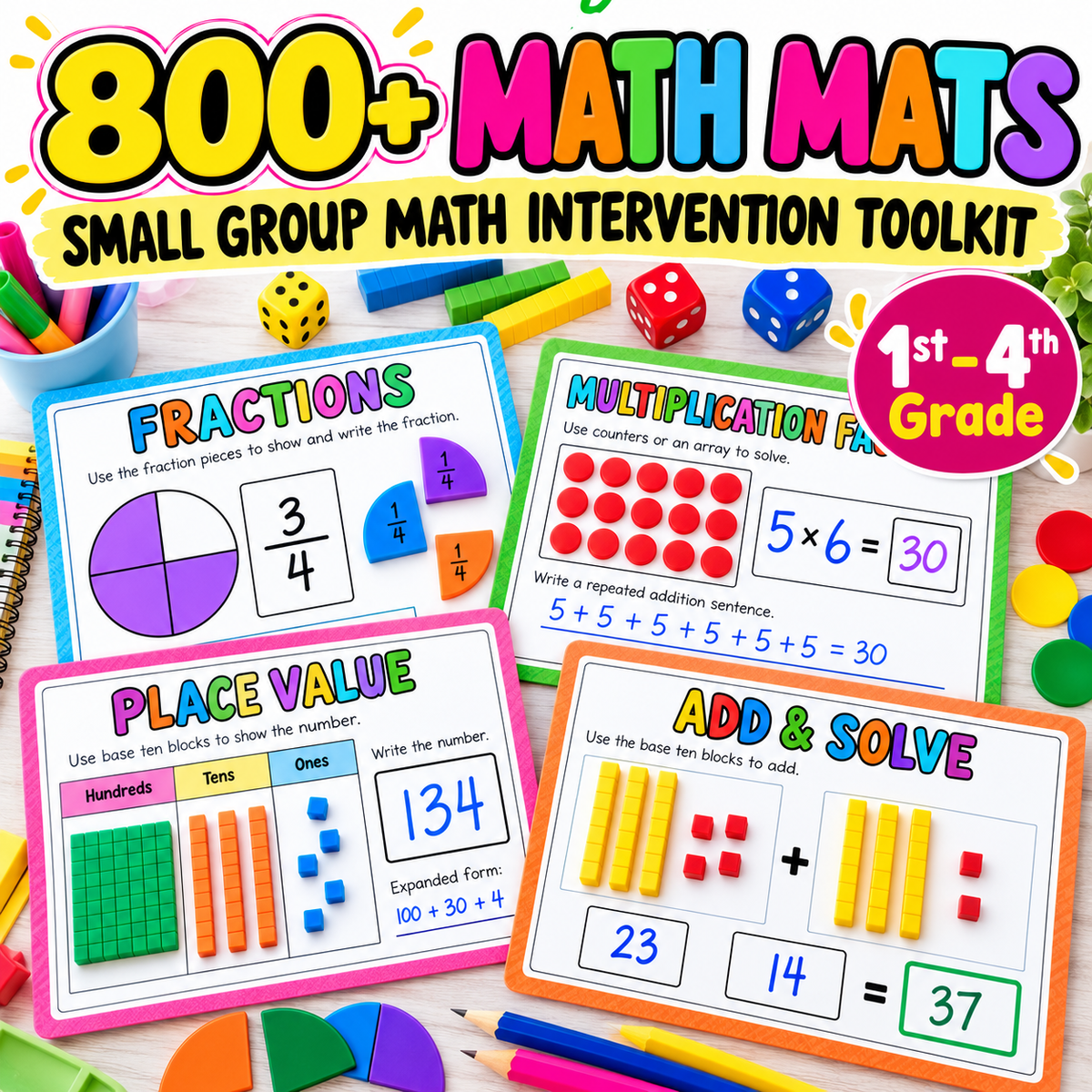 800+ Math Mats and Graphic Organizers MEGA BUNDLE - 1st to 4th Grade - Small Group Intervention Tool Kit
