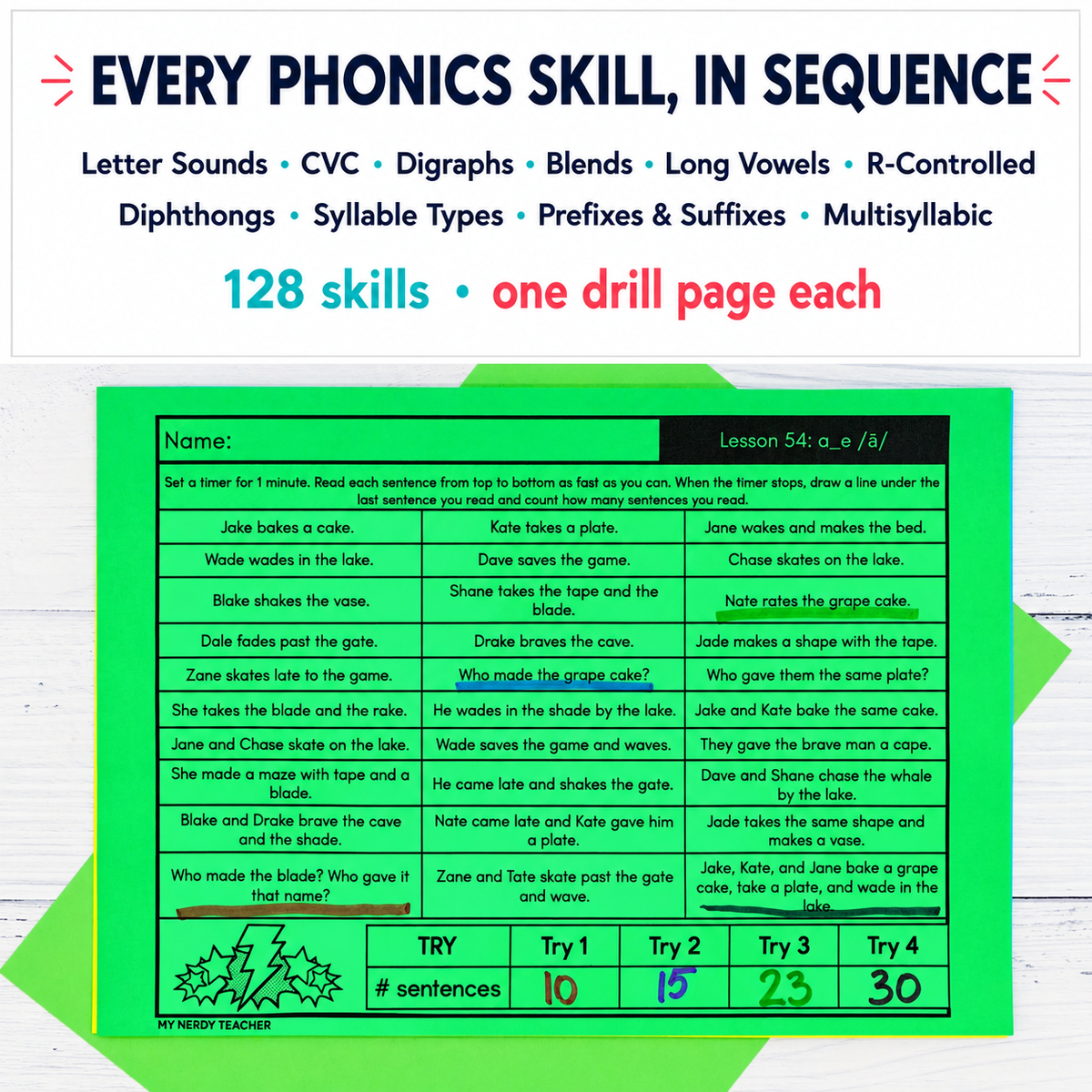 Decodable Reading Fluency Drills | Words, Phrases & Sentences | Phonics Bundle K-3