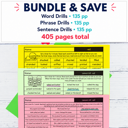 Decodable Reading Fluency Drills | Words, Phrases & Sentences | Phonics Bundle K-3