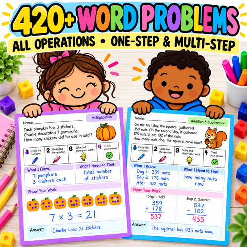 420 Editable Word Problems Year-Long Bundle - One Step & Multi Step, All Operations