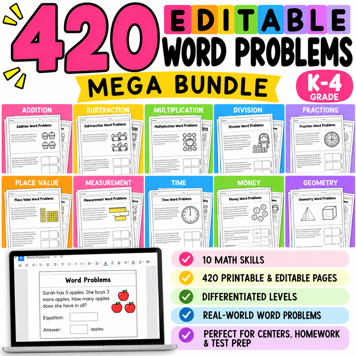 420 Editable Word Problems Mega Bundle